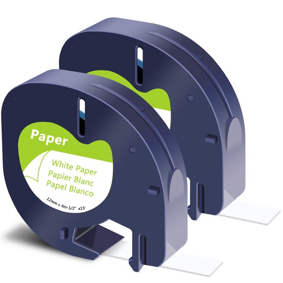 GREENCYCLE 2PK Compatible for DYMO LetraTag Refills 91330 12mm Black on White Paper Label Maker Tape