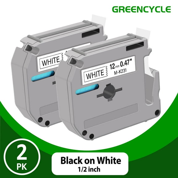 GREENCYCLE 2PK M-K231 Compatible for Brother P-touch MK231 M231 M-K231S 1/2'' 12mm Black on White Label Maker Tape