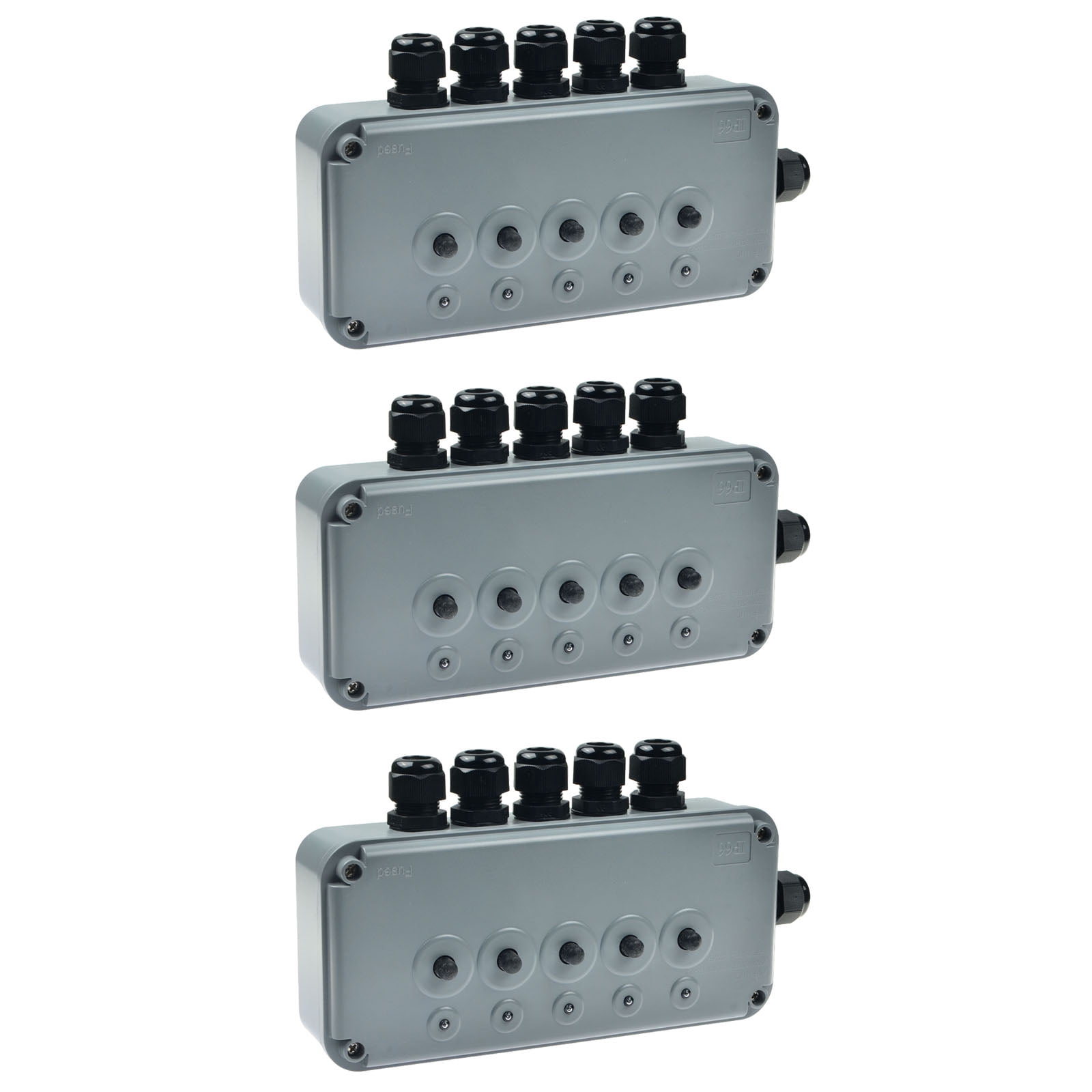 GREENCYCLE 3 Pack 15A 125VAC 5-Gang Power Control Switch Junction Box Weatherproof Outdoor Switched with 5 x Push Switches w/indicators and 6 x 20mm Cable Gland IP66 Rated