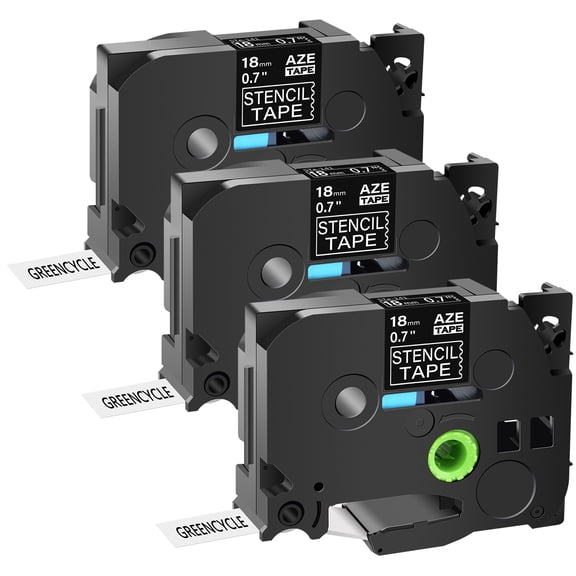 GREENCYCLE 3 Pack Compatible for Brother P-Touch STE Label Tape STe-141 ST-141 STe141 ST141 Black on Clear Mobile Stencil Tape use in PT-D450 PT-E500 PT-D600 (3/4"x 9.8'',18mm x3m)