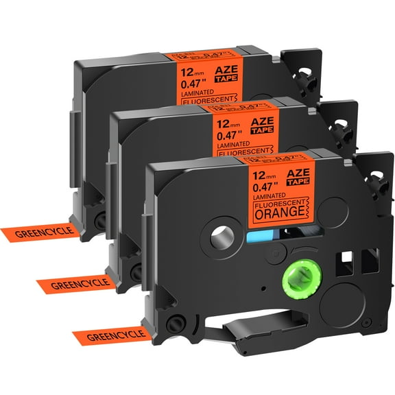 GREENCYCLE 3 Pack Compatible for Brother P-Touch TZ TZe TZe-B31 TZB31 TZ-B31 TZeB31 Label Tape 12mm 0.47'' Black on Fluorescent Orange Laminated use in Cube PT-D600 H110 D210 D400 Label Maker
