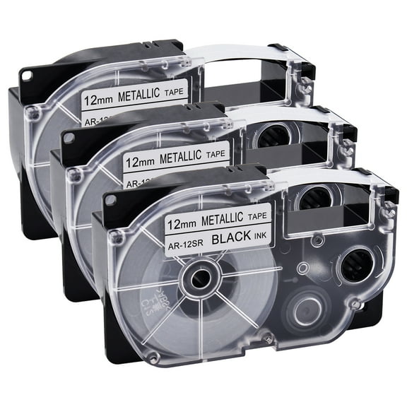 GREENCYCLE 3 Pack Compatible for Casio XR-12SR XR12SR Black on Metallic Label Tape for KL-120 KL-60 KL-100 KL750 KL780 KL2000 KL7000 KL7200 KLP1000 EZ Label Printer 12mm 1/2 Inch x 8m 26.2Feet