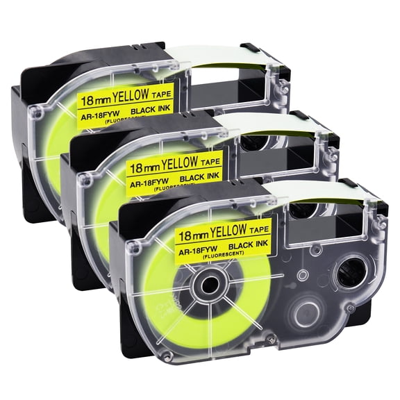 GREENCYCLE 3 Pack Compatible for Casio XR-18FYW XR18FYW Black on Fluorescent Yellow Label Tape for KL-120 KL-430 KL-750 KL-780 KL-820 KL-P1000 KL-2000 KL-7000 Label Maker 18mm 3/4 Inch x 5.5m 18 Feet