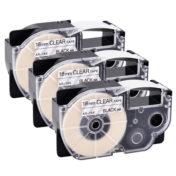 GREENCYCLE 3 Pack Compatible for Casio XR-18X XR-18X2S Black on Clear Label Tape for KL-120 KL-750 KL-780 KL-2000 KL-C500 KL-820 KL-8200 KL-C500 KL-G2 EZ Label Printer 18mm 3/4 Inch x 8m 26.2Feet
