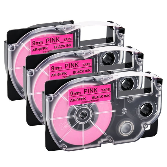 GREENCYCLE 3 Pack Compatible for Casio XR-9FPK XR9FPK Black on Fluorescent Pink Label Tape for KL-120 KL-60 KL-100 KL750 KL780 KL2000 KL7000 KL7200 KLP1000 Label Maker 9mm 3/8 Inch x 5.5m 18 Feet