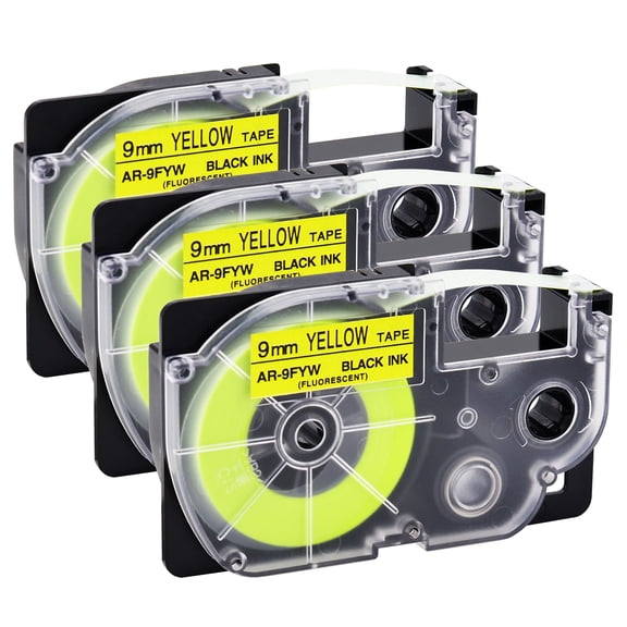 GREENCYCLE 3 Pack Compatible for Casio XR-9FYW XR9FYW Black on Fluorescent Yellow Label Tape for KL-120 KL-60 KL-100 KL750 KL780 KL2000 KL7000 KL7200 KLP1000 Label Maker 9mm 3/8 Inch x 5.5m 18 Feet