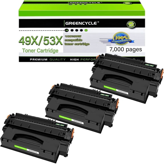 GREENCYCLE 3 Pack Compatible for 53X Q7553X 49X Q5949X Black Toner Cartridge Replacement with 1320 1320n 1320nw 3390 3392 M2727nf P2015dn P2015 P2014 P2010 Printer