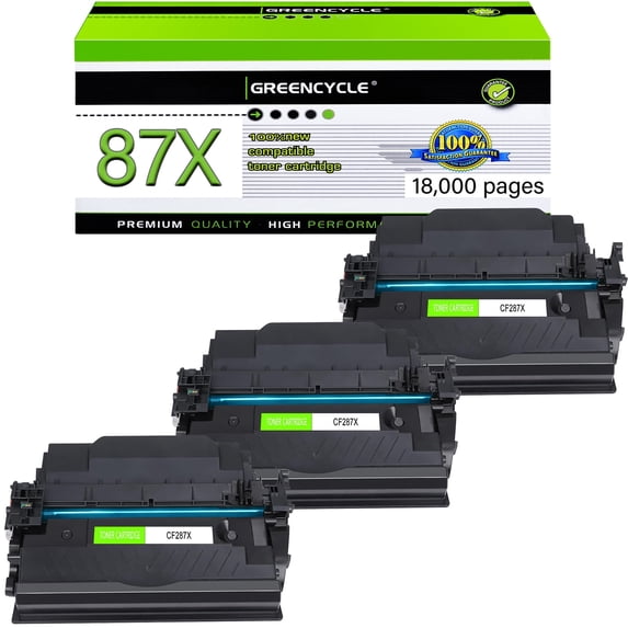 GREENCYCLE 3 Pack Compatible for 87X CF287X 87A CF287A Black Toner Cartridge Replacement with Laserjet Enterprise M506 M506dn M506n M506x Pro M501 M501dn M527 M527dn Series Printer