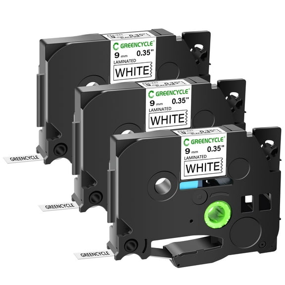 GREENCYCLE 3 Pack Compatible Label Tapes Replacement for Brother TZe-221 TZ-221 Laminated 0.35" 26.2ft (9mm x 8m) Black on White Tape Work with P-Touch PT H100 H110 D210 D400AD 1290 Printer