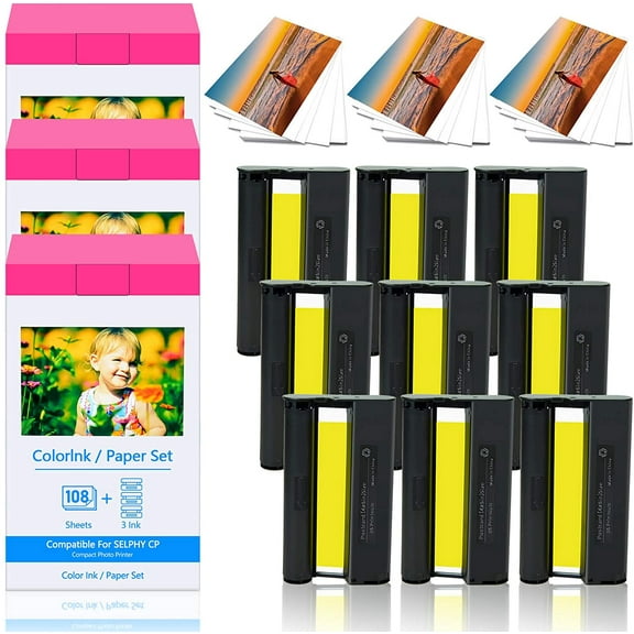 GREENCYCLE 3 Pack Replacement Compatible for Canon KP-108IN 3 Color Ink 108 Papers 4 x 6'' Paper Glossy use in SELPHY CP100 CP200 CP220 CP300 CP330 CP400 CP510 CP600 Wireless Compact Photo Printer