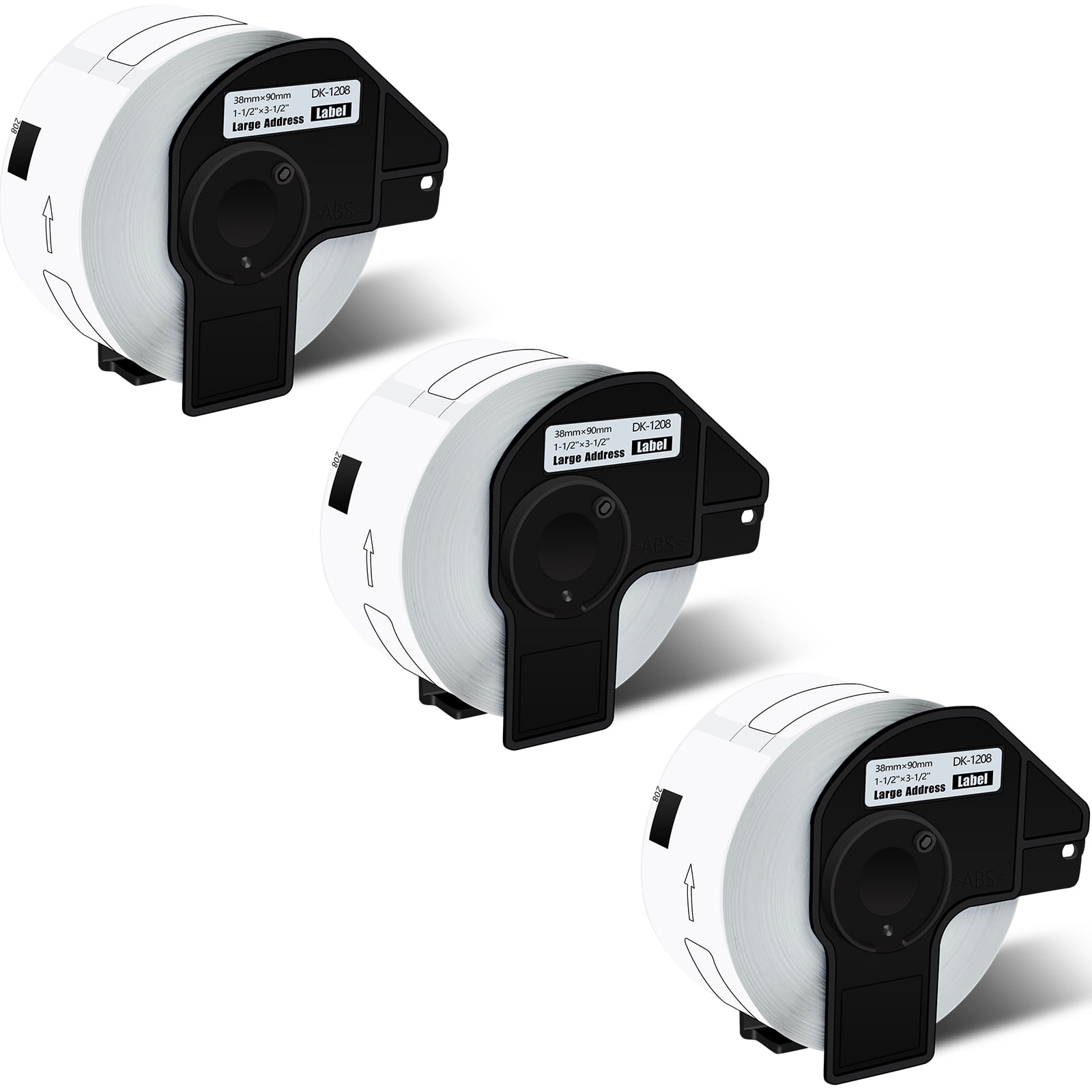 GREENCYCLE 3 Roll 38mm(1-1/2")x 90mm(3-1/2") Large Address Label Tape Compatible for Brother DK1208 DK-1208 with Cartridge Used in QL-500 QL-550 QL-570 QL-700 QL-800 Printer