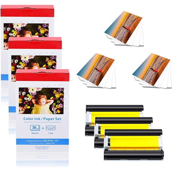 GREENCYCLE 3 Set Compatible for Canon KP-36IN 1 Color Ink Cassette and 36 Sheets 4 x 6" Paper Glossy Set use in SELPHY CP1300 CP1200 CP910 CP760 CP800 Series Wireless Compact Photo Printer