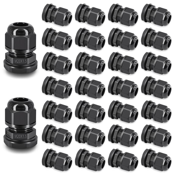 GREENCYCLE 30 PCs Cable Glands Joints IP66 Waterproof 20mm Diameter Titting Hole Weatherproof 6-12mm Range Black Cable Connector