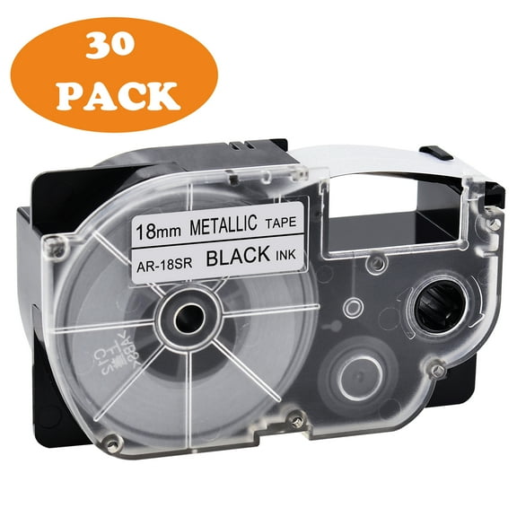 GREENCYCLE 30 Pack Compatible for Casio XR-18SR XR18SR Black on Metallic Label Tape for KL-120 KL-750 KL-780 KL-2000 KL-C500 KL-820 KL-8200 KL-C500 KL-G2 EZ Label Printer 18mm 3/4 Inch x 8m 26.2Feet