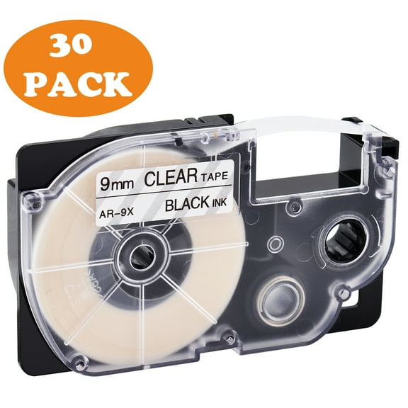 GREENCYCLE 30 Pack Compatible for Casio XR-9X XR9X XR-9X2S Black on Clear Label Tape for KL-120 KL-60 KL-100 KL750 KL780 KL2000 KL7000 KL7200 KLP1000 EZ Label Printer 9mm 3/8 Inch x 8m 26.2Feet