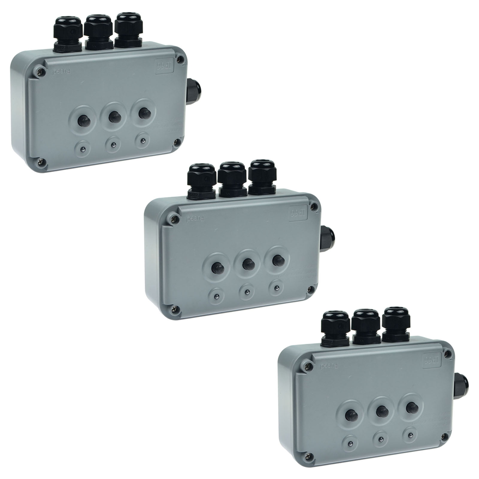GREENCYCLE 3PC 15A 125VAC 3-Gang Power Control Switch Junction Box Weatherproof Outdoor Switched with 3 x Push Switches w/indicators and 4 x 20mm Cable Gland IP66 Rated