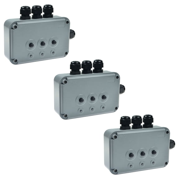 GREENCYCLE 3PC 15A 125VAC 3-Gang Power Control Switch Junction Box Weatherproof Outdoor Switched with 3 x Push Switches w/indicators and 4 x 20mm Cable Gland IP66 Rated