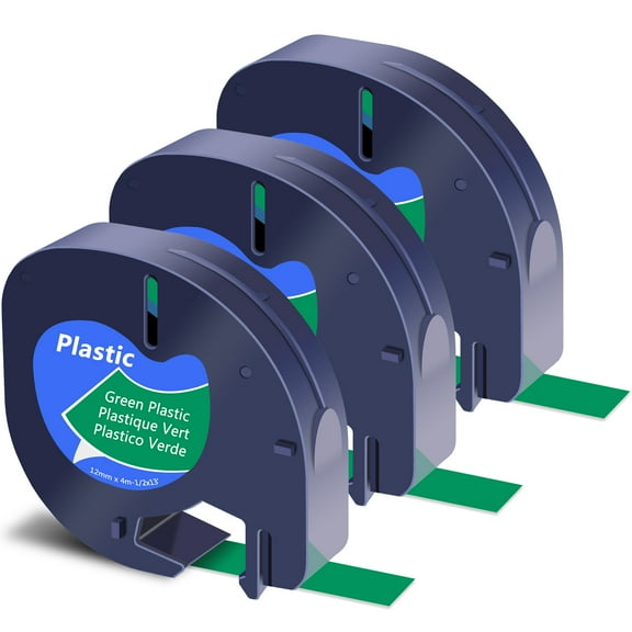 GREENCYCLE 3PK 12mm 4m Black on Green Plastic Label Tape Compatible for Dymo 91334 91204 91224 59425 S0721640 LetraTag Printer