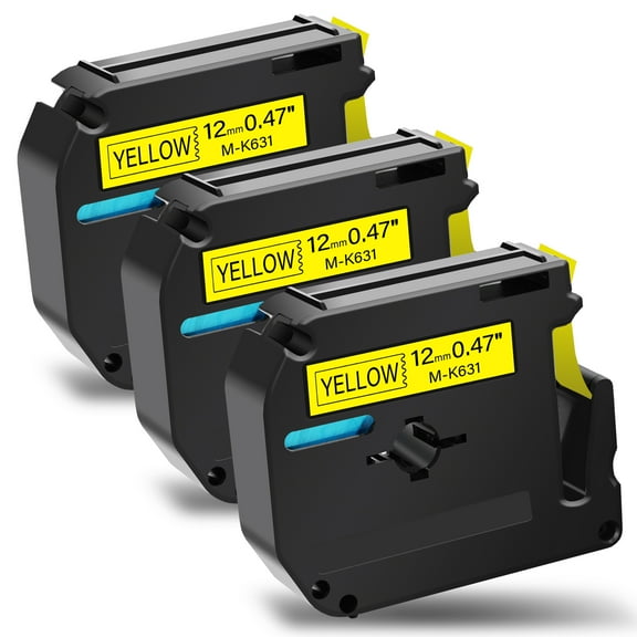 GREENCYCLE 3PK 12mm 8m Black on Yellow MK631 M631 M-K631 Label Tape Compatible for Brother P-touch PT-100 PT-110 PT-65 PT-70 PT-80 PT-88 PT-90 Label Maker