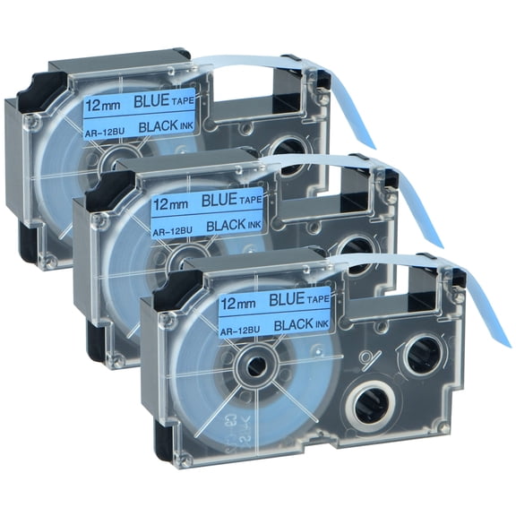 GREENCYCLE 3PK Black on Blue Label Tape Compatible for Casio XR12BU XR-12BU (12mm 1/2''x 8m 26ft) EZ Label Printer