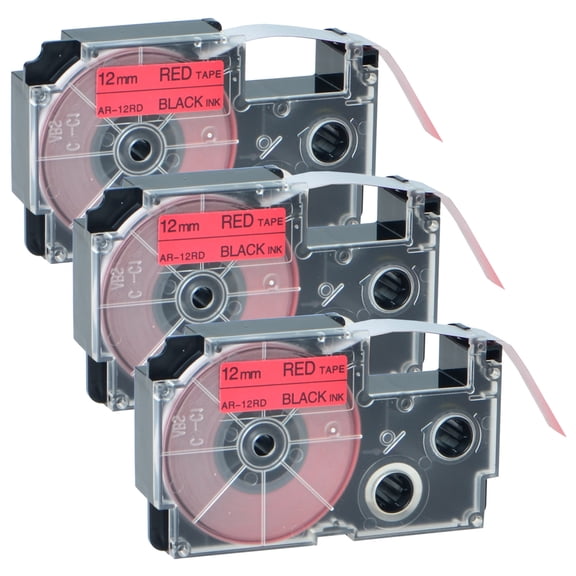 GREENCYCLE 3PK Black on Red Label Tape Compatible for Casio XR12RD XR-12RD (12mm 1/2''x 8m 26ft) EZ Label Printer