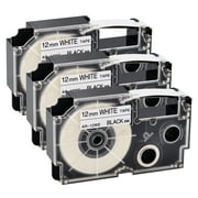 GREENCYCLE 3PK Black on White Label Tape Compatible for Casio XR12WE XR-12WE 12mm 1/2x 8m 26ft EZ Label Printer