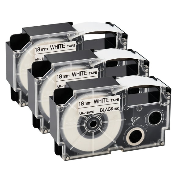 GREENCYCLE 3PK Black on White Label Tape Compatible for Casio XR18WE XR-18WE (18mm 3/4''x 8m 26ft) EZ Label Printer
