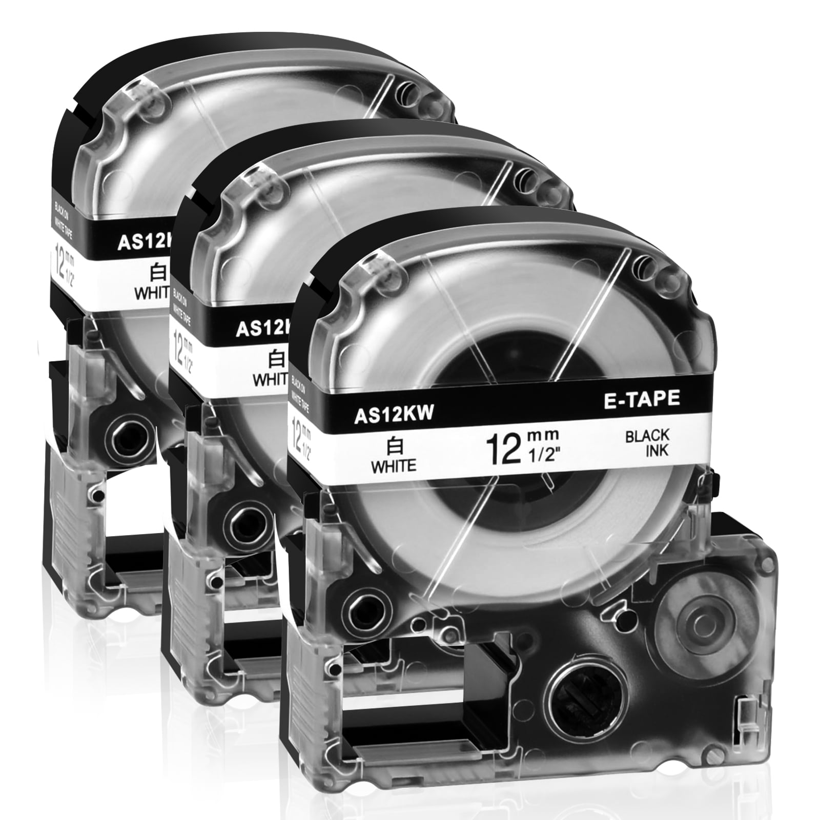 GREENCYCLE 3PK Black on White Label Tape Compatible for EPSON LK4WBN