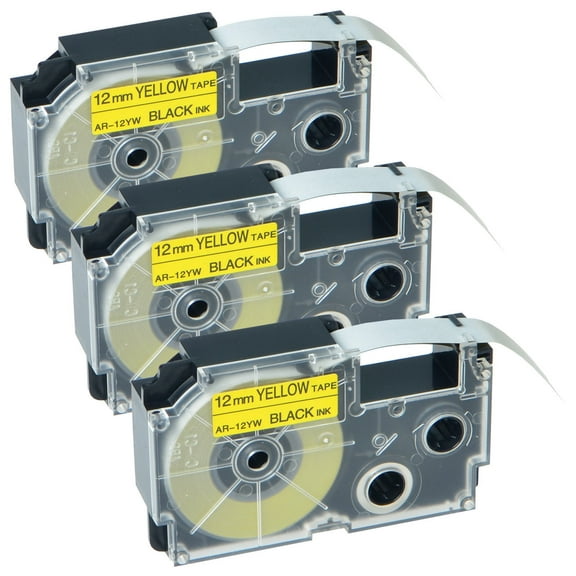 GREENCYCLE 3PK Black on Yellow Label Tape Compatible for Casio XR12YW XR-12YW (12mm 1/2''x 8m 26ft) EZ Label Printer