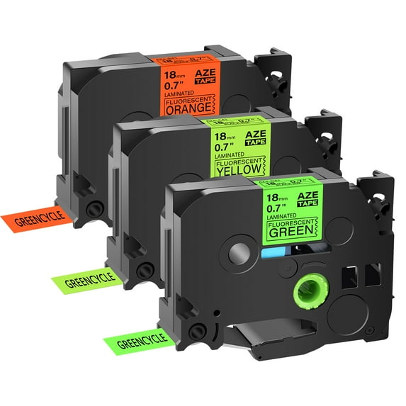 GREENCYCLE 3PK Compatible for Brother P-Touch TZ TZe TZe-B41 TZe-C41 TZe-D41 Label Tape 18mm 0.7'' Black on Fluo Orange/Yellow/Green Laminated use in PT-D600 PT-H110 PT-D210 PT-D400 Printer 16.4ft 5m
