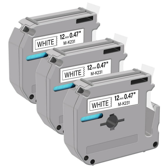 GREENCYCLE 3PK Compatible for Brother P-touch M Tape MK231 M-K231 M231 M-K231S 12mm 0.47" Black on White for Brother Ptouch PT-100 PT-M95 PT-90 PT-70 PT-65 PT-85 Label Maker Refills