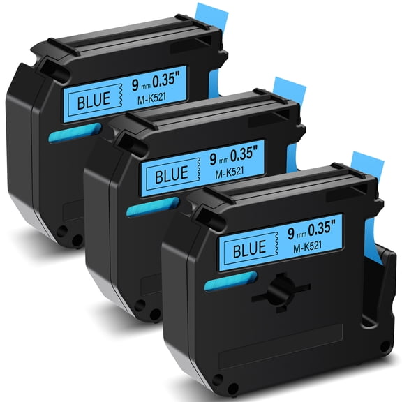 GREENCYCLE 3PK Compatible for Brother P-touch M Tape MK521 M-K521 M521 9mm 0.35" Black on Blue for Brother PT-100 PT-M95 PT-90 PT-70 PT-65 PT-85 Label Maker Refills
