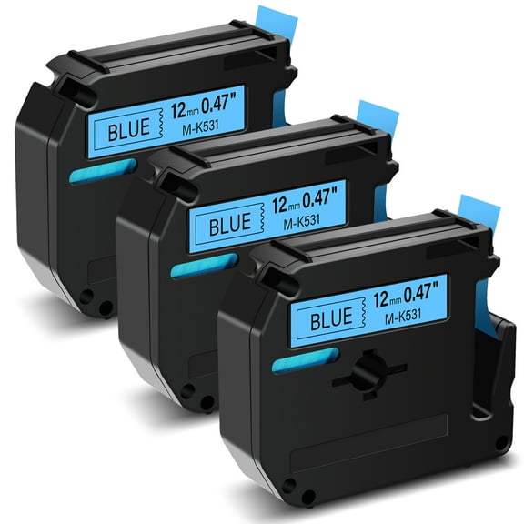 GREENCYCLE 3PK Compatible for Brother P-touch M Tape MK531 M-K531 M531 12mm 0.47" Black on Blue for Brother PT-100 PT-M95 PT-90 PT-70 PT-65 PT-85 Label Maker Refills