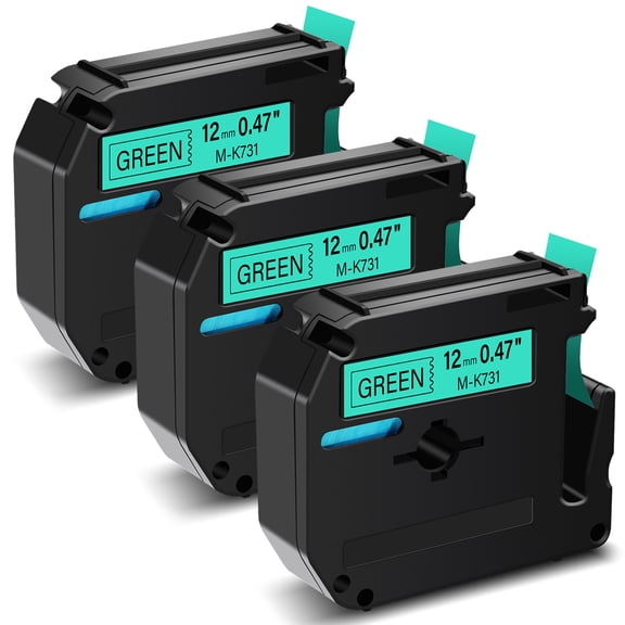 GREENCYCLE 3PK Compatible for Brother P-touch M Tape MK731 M-K731 M731 12mm 0.47" Black on Green for Brother PT-100 PT-M95 PT-90 PT-70 PT-65 PT-85 Label Maker Refills