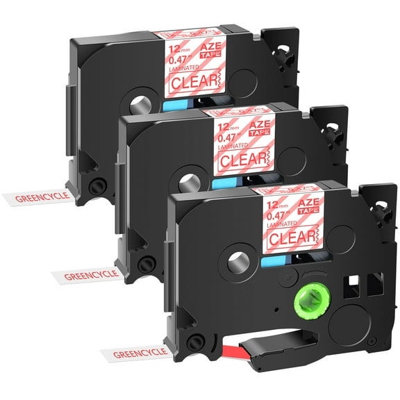 GREENCYCLE 3PK Compatible for Brother P-touch Red on Clear 12mm TZ TZe TZe-132 TZ-132 TZe132 TZ132 Laminated Label Tape for PT-P700 PT-P750W PT-D210 PT-D400 PT-D600 Label Maker