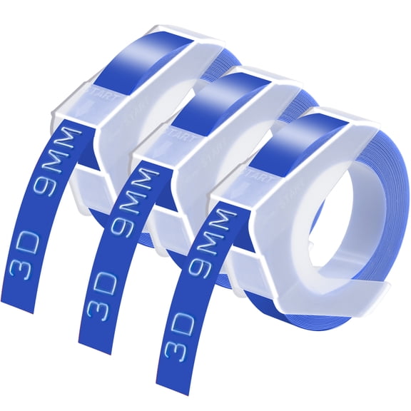GREENCYCLE 3PK Compatible for Dymo 3D Plastic Embossing Labels 520106 White on Blue Label Tape 9mm 3/8'' x 3m 9.8' Use in Organizer Xpress Pro 12966, Office Mate II 1540, Motex E101 Label Maker