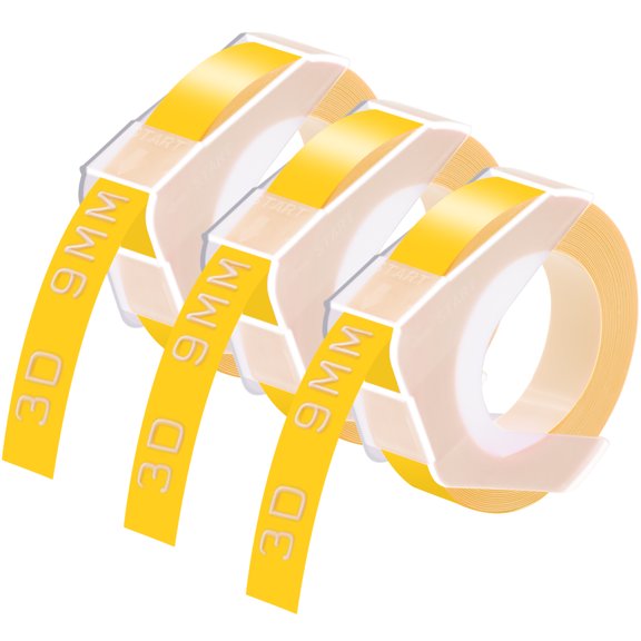 GREENCYCLE 3PK Compatible for Dymo 3D Plastic Embossing Labels 520108 White on Yellow Label Tape 9mm 3/8'' x 3m 9.8' Use in Organizer Xpress Pro 12966, Office Mate II 1540, Motex E101 Label Maker