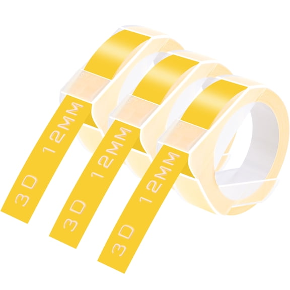 GREENCYCLE 3PK Compatible for Dymo 3D Plastic Embossing Labels 521208 White on Yellow Label Tape 12mm 1/2'' x 3m 9.8' Use in Organizer Xpress, Office Matte II, Magazine Maker, Motex Label Maker