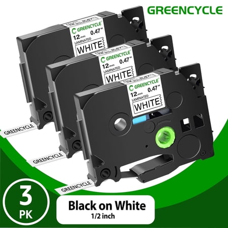 GREENCYCLE 3PK Compatible TZe231 0.47'' 12mm Black on White Tape Replacement for Brother TZe-231 TZ-231 Laminated P-touch Label Maker Tape
