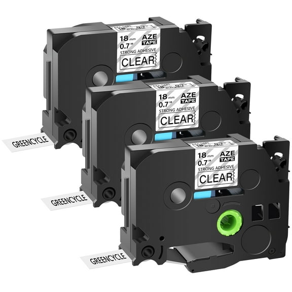 GREENCYCLE 3PK Compatible for Brother P-touch Black on Clear 18mm TZ TZe TZe-S141 TZ-S141 TZ-141 TZe-141 Extra Strength Laminated Label Tape