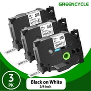 GREENCYCLE 3PK Compatible for Brother P-touch TZe-241 TZe241 TZ-241 TZ241 0.7'' 18mm Black on White Label Maker Tape