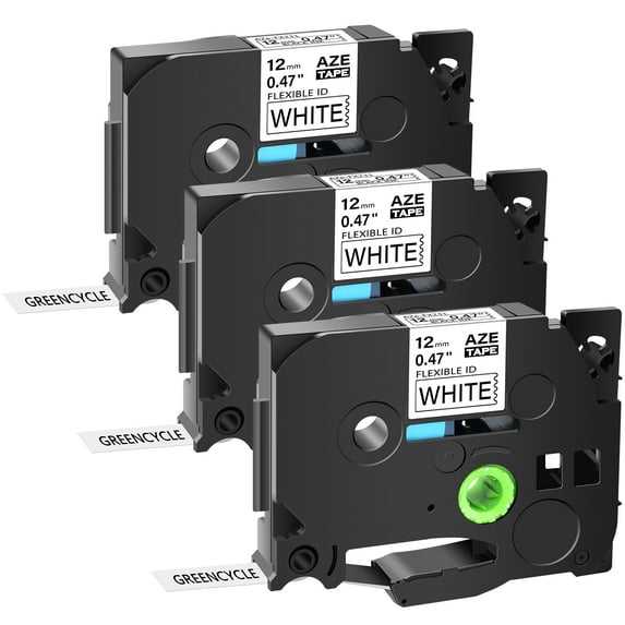 GREENCYCLE 3PK Compatible for Brother P-touch TZe-FX231 TZ-FX231 TZe-231 TZ-231 0.47'' 12mm Black on White Flexible ID Label Maker Tape