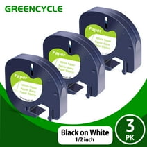 GREENCYCLE 3PK Compatible for DYMO LetraTag Refills 91330 12mm Black on White Paper Label Maker Tape