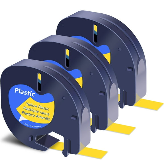 GREENCYCLE 3PK Compatible for DYMO LetraTag Refills 91332 12mm Black on Yellow Plastic Label Maker Tape