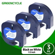 GREENCYCLE 3PK Compatible for Dymo LetraTag 91331 Label Maker Tape Refills, 1/2'' x 13', Black on White