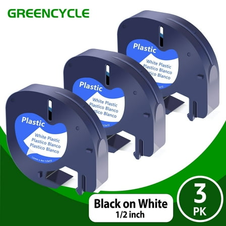 GREENCYCLE 3PK Compatible for Dymo LetraTag 91331 Label Maker Tape Refills, 1/2'' x 13', Black on White