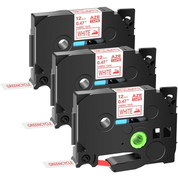 GREENCYCLE 3x Compatible for Brother P-touch TZe-FA3R TZ-FA3R 1/2'' 12mm Red on White Iron-on Fabric Clothing Label Maker Tape