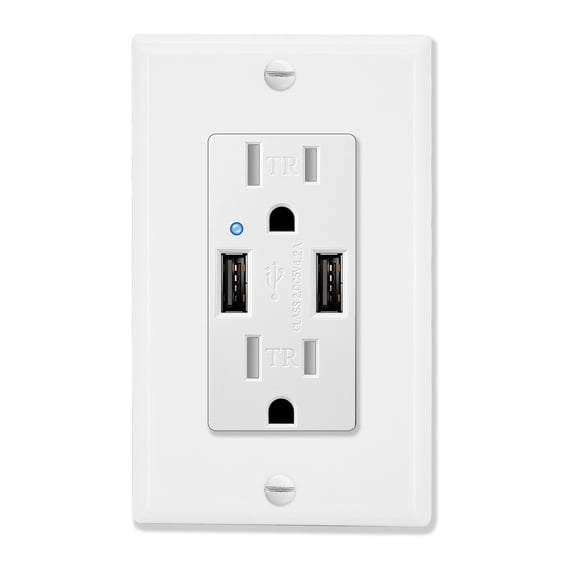 GREENCYCLE 4.2A Dual USB Port Wall Outlet Socket Power Charger Receptacle with Plate TR UL, 20 Pack White