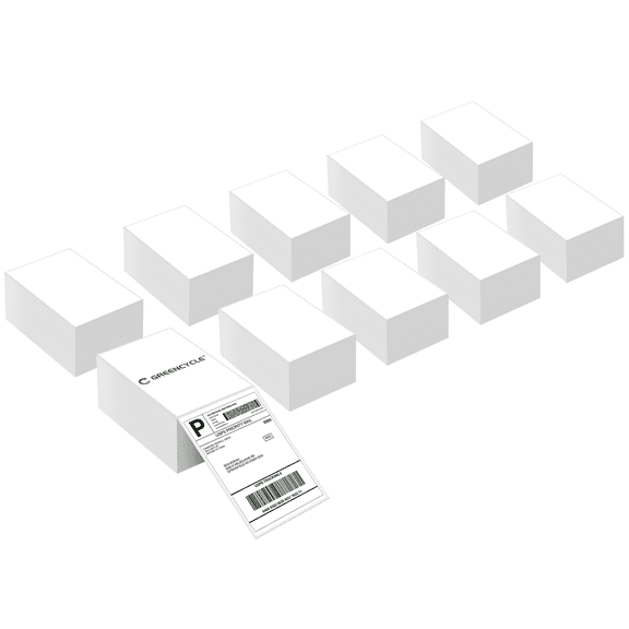 GREENCYCLE 46 Direct Thermal Labels White 500pcs Per Stack, 10 Stack Fanfold Perforated Strong Adhesive Mailing Postage Address Shipping Labels