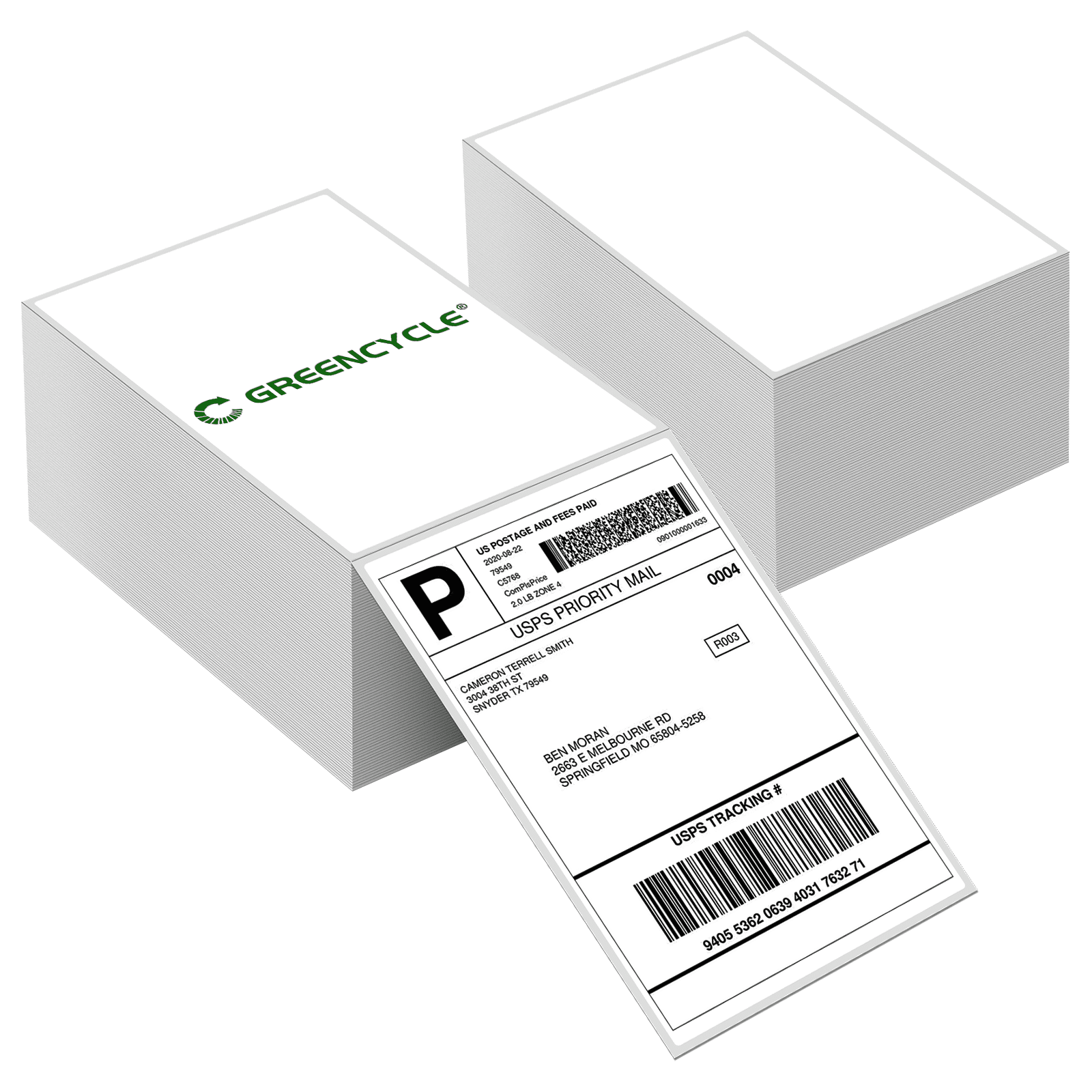 GREENCYCLE 4×6 Direct Thermal Labels White 500pcs Per Stack, 2 Stack Fanfold Perforated Strong Adhesive Mailing Postage Address Shipping Labels